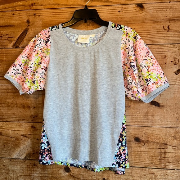 Anthropologie Maeve Gray Multi-Color Floral Suzanne Top - Picture 2 of 9